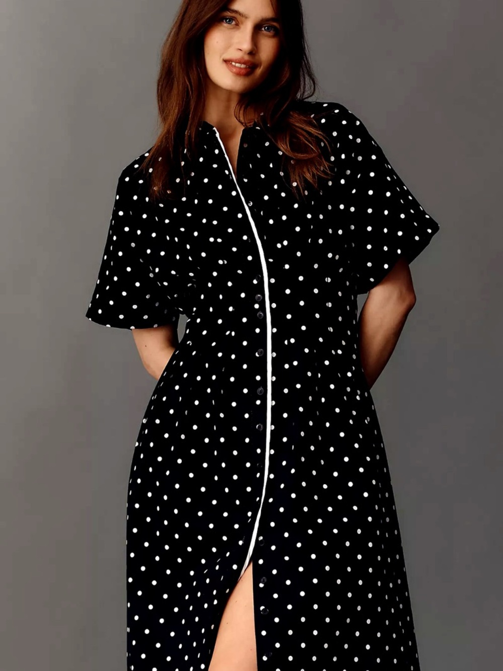 NWT Exquise from Anthropology Black Polka Dot Maxi Dress with Front Zip